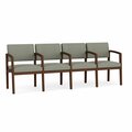 Lesro Lenox Wood 4 Seat Tandem Seating Wood Frame, Walnut, OH Eucalyptus Upholstery LW4103